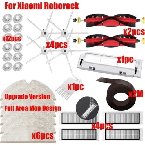 HEPA Filter Main Brush Mop Cloth Side Brush For Xiaomi Roborock S50 S51 S55 S5 Max S6 S60 S6 Pure S6 maxV E25 E35 Vacuum Parts