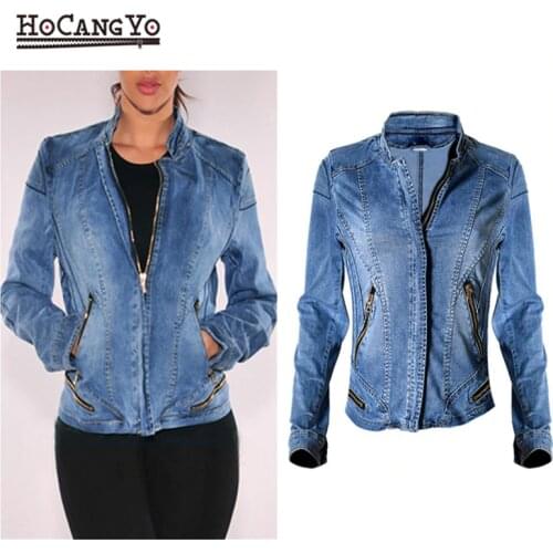 Women Denim Jacket Cotton Stretch Baseball Slim Short Denim Jackets Motor Chaqueta Jeans Coat Female Outwear Jackets Coats