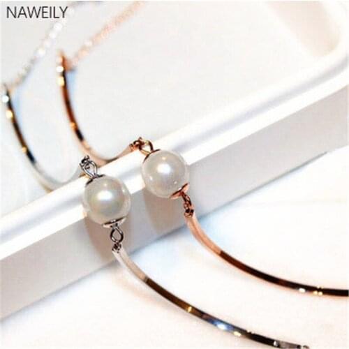 Statement Simple Pearl Charm Bracelet Women Gold Silver Color With Simulated-pearl Bracelets Bangles Fashion Jewelry