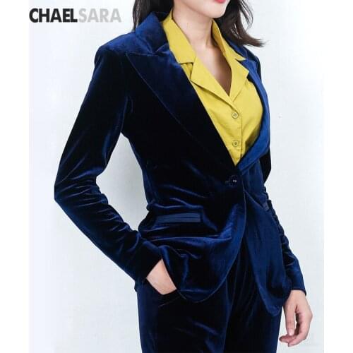 High Quality Velvet Blazer Women Black Blue Red Wine Elegant Office Lady Plus Size Long Sleeve Slim Suit Jacket