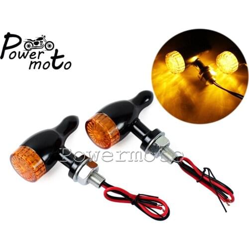 2pcs 12V LED Motorcycle 10mm Black Turn Signal Light Amber Lens Indicator Flasher Light For Cafe Racer Bobber Chopper Custom