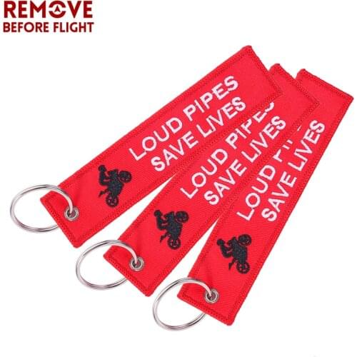 3 PCS/LOT Wholesale Fashion Keychain Motorcycle Car Parts Accessories Loud Pipes Save Lives Key Chain Jewelry Embroidery Key Tag