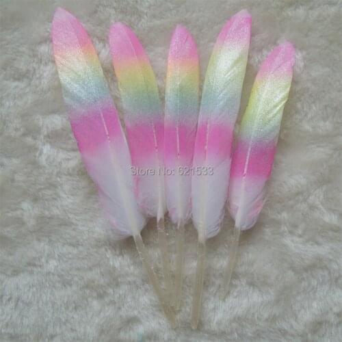 50pcs/lot! Painting Duck Cocottes Feathers,Rainbow Painting White Duck Feathers for Earrings,Bridal Table Decor&Millinery