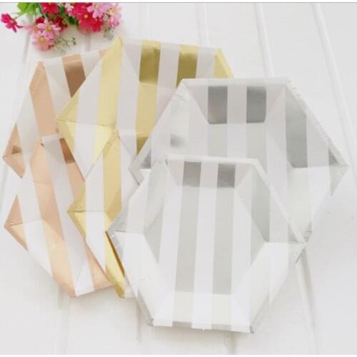 8Inch (8pcs) Eco-Friendly Paper Party Plates Decorative Tableware With Striple Deisign For Birthday, Baby Showers Weddings