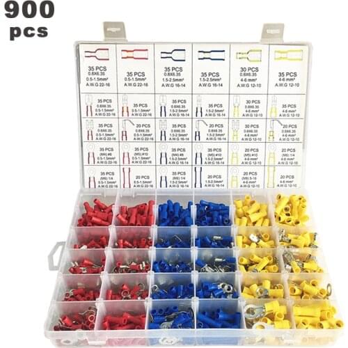 900PCS Mixed Assorted Lug Kit Crimp Connectors Insulated Electrical Crimp Terminals with 18 Sizes Electrical Wire Connector Set