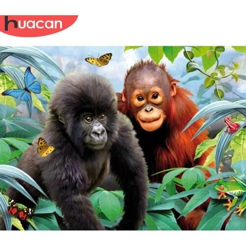 HUACAN Diamond Painting Full Monkey Square/round Diamond Embroidery Mosaic Gorilla Animal Home Decor