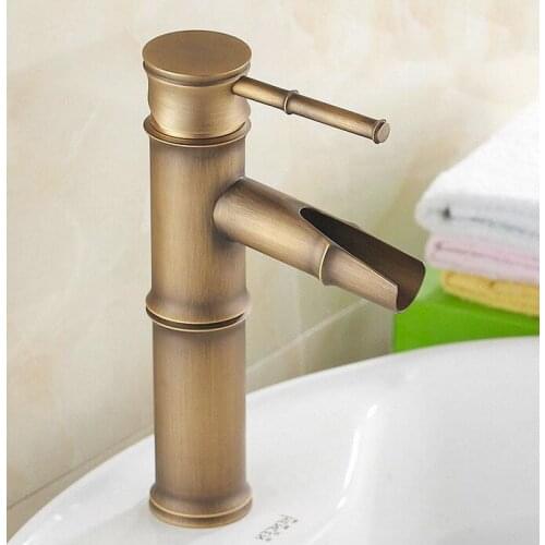 Bamboo Style Vintage Retro Antique Brass Bathroom Sink Basin Mixer Tap Faucet One Hole Single Handle mnf037