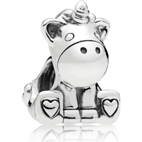 Bewill Genuine 925 sterling silver Cute unicorn little monster charm fit original bracelet DIY Jewelry
