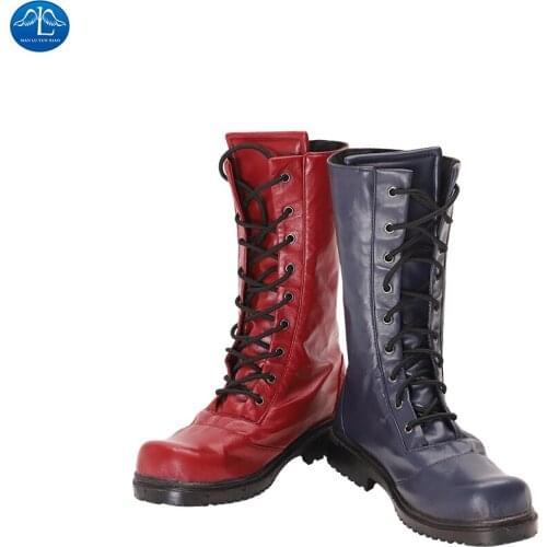 Low Heel Martin Boots Faux Leather Haley Queen Cosplay Boots High Tube Female Joker Shoes Women Halloween Footwear For Adult