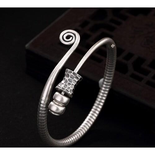 Fine Silver Solid Personality Transport Bead Silver Ways Open Lady Bracelet Gifts Wholesale Agents