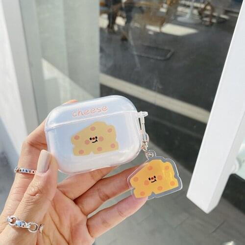 Earphone Case For AirPods Cute Cheese Earphones Cover For AirPods 2 3 AirPods Pro Soft Silicone Transparent Shell with Keychain