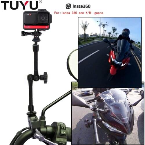 TUYU Motorcycle Bike Camera Holder Handlebar Mirror Mount Bracket1/4 Metal Stand For GoPro Insta 360 ONE X R Cameras Accessory