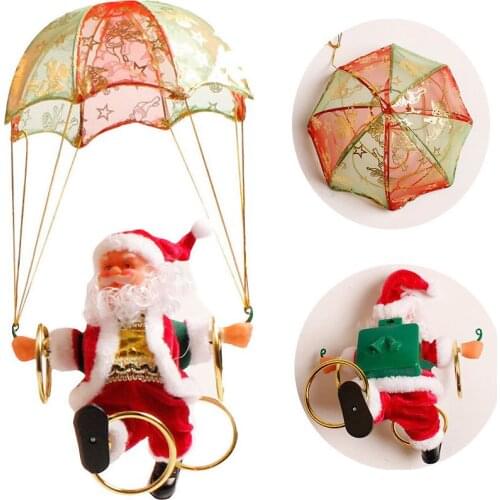 Santa Claus Figure Fly Parachute Singing Electric Christmas Tree Hanging Ornaments Children Xmas Party Gifts Home Decor