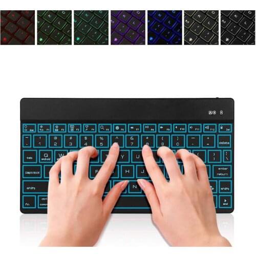 For Samsung Galaxy Tab A 10.1 2019 T510 T515 Premium Portable Slim 7 Colors LED Backlit Aluminum Wireless Bluetooth Keyboard