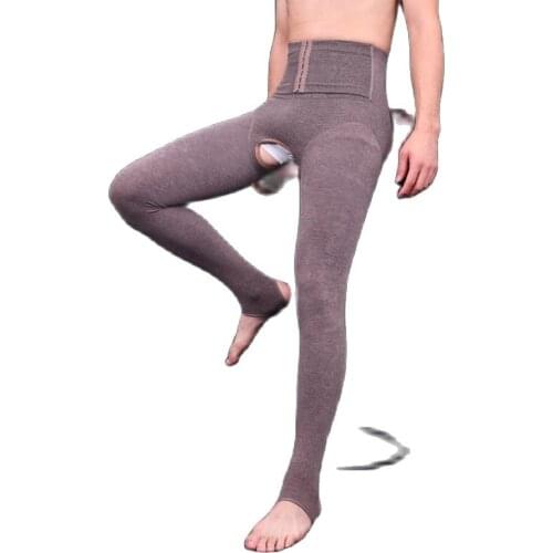 Unisex High Waist Abdomen Fleece Warm Leggings Crotchless Pyjamas Autumn Winter Pencil Pants Trousers Pantyhose Pantalon Spodnie