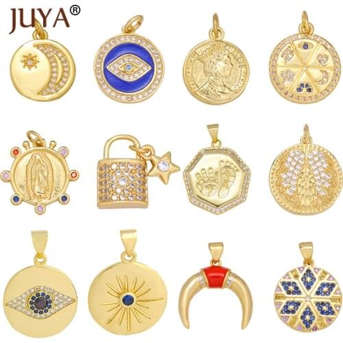JUYA Trendy Badge Necklace Pendant Exquisite Charm for Bracelets Jewelry Making Luxurious Moon Star Charms Evil Eye Pendants