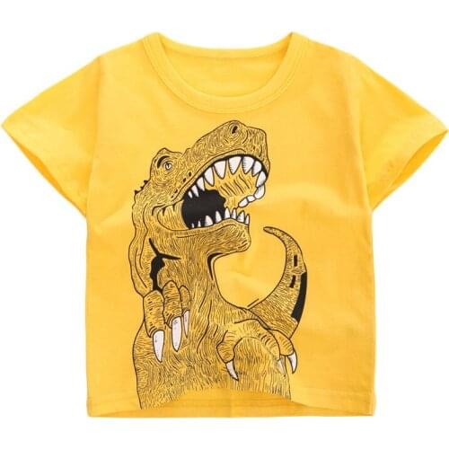 Little Maven New Summer Children Yellow Dinosaur Tyrannosaurus O-neck Short-sleeved Cotton Knitted Boys Casual Tshirts Tops