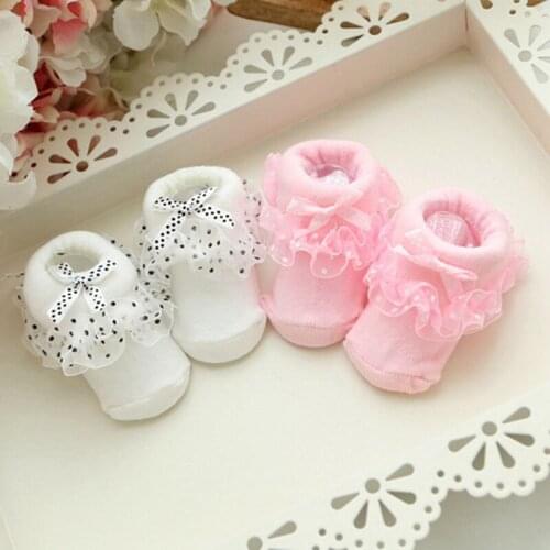 Newborn Baby Boy Girl Soft Cotton Cute Socks Beautiful Lace Dots Slippers Boots Princess Socks High Quality