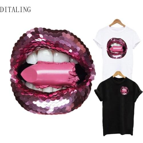 Sexy Lips Patches Fashion Women Heat Transfer Sticker On Clothes Thermal Sticker For T-Shirt Tops DIY Washable Iron On Transfers