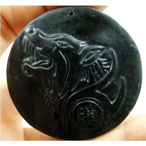 Natural stone Chinese black green stone hand-carved amulet Wolf head pendant for diy Jewelry Making necklace Accessories
