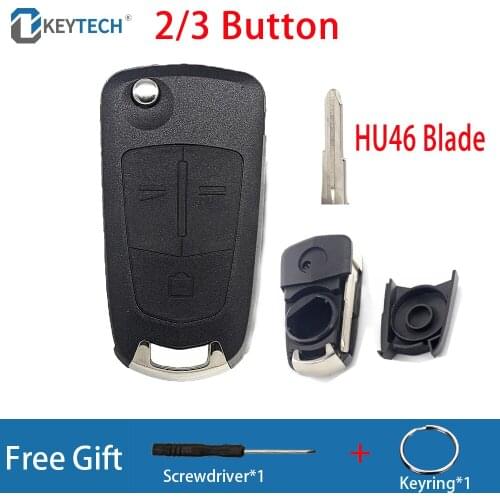 OkeyTech High Quality 2/3 Button Folding Car Remote Key Shell Case Fob For Opel Vauxhall Antara Flip Key Cover HU46 Uncut Blade