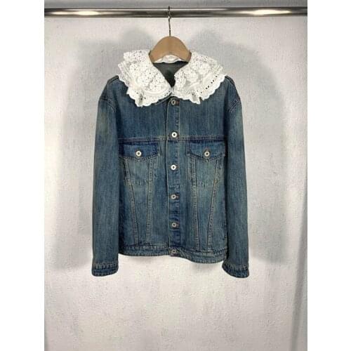 Autumn 10.26 Hot Sale!!! Winter New Fashion Detachable Lace Doll Collar Patchwork Washed Casual Cotton Denim Jacket Coat Women