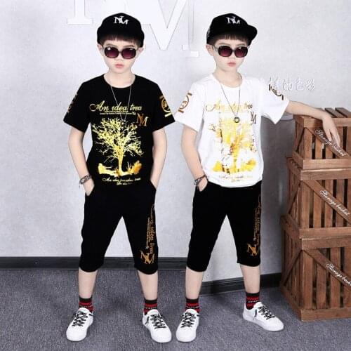 4-14 Years Summer Boy Clothing Set 2021 New Fashion Casual Active T-shirt+ Pant Kid Children Boy Teenager Clothing
