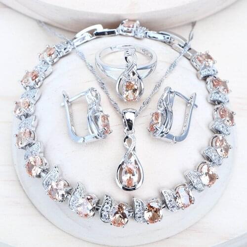 Silver 925 Bridal Jewelry Sets Women Costume Jewellery Wedding Cubic Zirconia Earrings/Rings/Bracelets/Pendant/Ladies Necklace