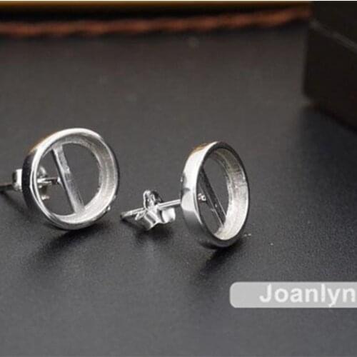 Joanlyn Earring Settings for 7x9mm/8x10mm/9x11mm/10x12mm Oval Cabochons White Gold Plated 925 Silver Blank Earring Studs EH03