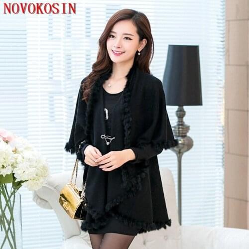 Hanging Dyeing 2020 Faux Rabbit Warm Autumn Shawl Women Knitted Patchwork Pashmina Lady Fashion Korean Version Cardigan Coat