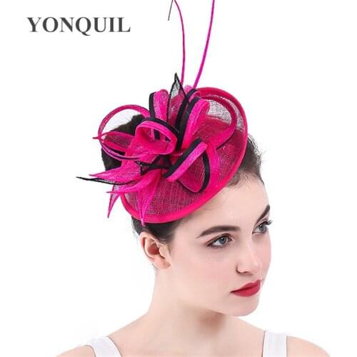 Female Church Hats Party Hair Fascinators For Elegant Womens Party Sinamay Headdress Ostrich Quill Vintage Ladies Pillbox Hats