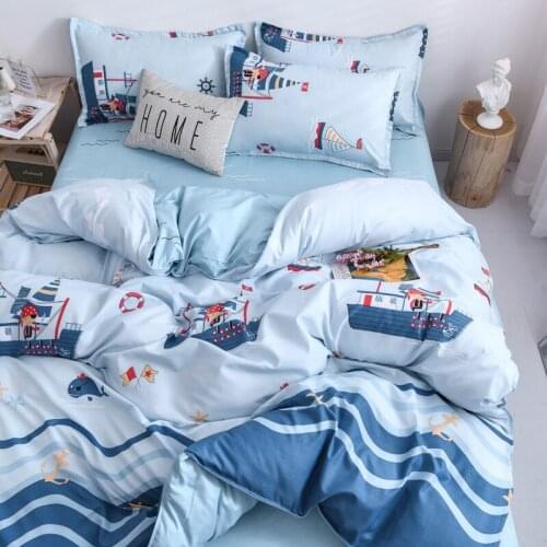 Blue Cartoon Sailboat Duvet Cover 220x240 Pillowcase 3Pcs,Quilt Cover 175x220 Bed Cover,Blanket Cover King Size Bedding Set 2020