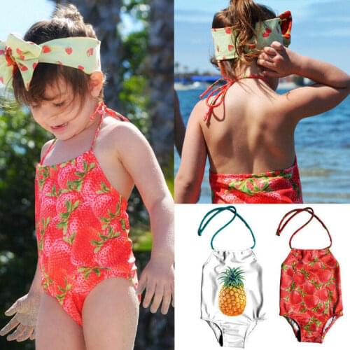 Baby Girls Strawberry Pineapple One Piece Swimwear Swimsuit Kids Halter Bikini Beach Wear Toddler Children Bathing Suit