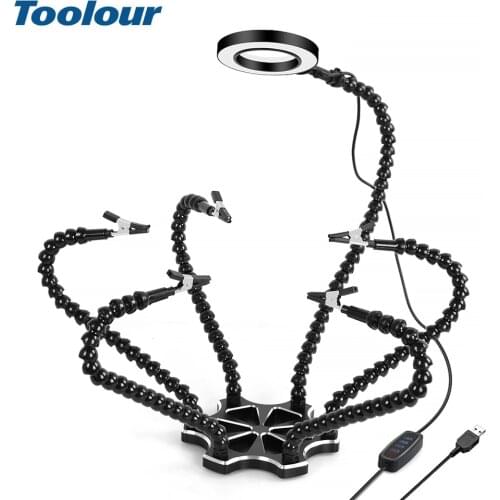 Toolour Multi Soldering Station Helping Third Hand 3X USB LED Magnifying Glass Lamp USB Fan For PCB Welding Repair Station Tool