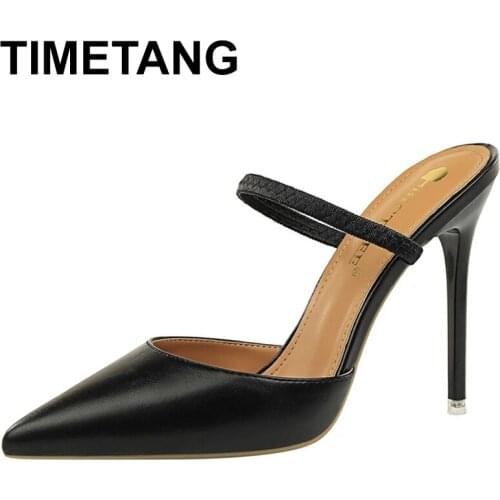 TIMETANGShoes Sandals Women 2021 Summer High Heels Slippers Pu Heeled Sandals Stiletto Ladies Shoes Fashion Female Shoes Pumps
