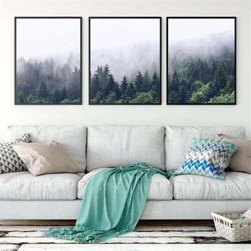 Foggy Forest Prints Forest Wall Art Tree Posters Nature Landscape Canvas Painting Scandinavian Wall Picture Living Room Decor