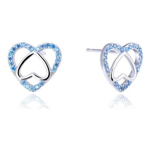 YJAR002092 New Fashion S925 Silver Jewelry Two-color Love Trendy Womens Micro-inlaid Drill Ear Nails Ladies Stud Earrings