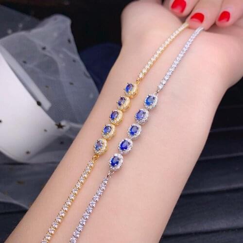 Shilovem 925 sterling silver natural real sapphire Bracelets fine Jewelry women trendy wedding plant gift 3*4mm dl0304888agl