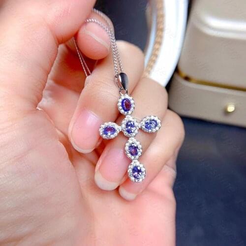 Ladies New Natural Tanzanite Pendant Necklace 925 Silver Simple Elegant Fashion Trend