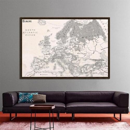 150x225cm Simple Europe Map Vintage Painting Black White Non-woven Decor World Map Wall Art for Office Home School Decoration