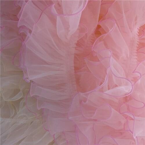 2Yds/lot 12-13cm wide Exquisite organza embroidery stitching pleated lace skirt cuffs doll clothes lace accessories AC572