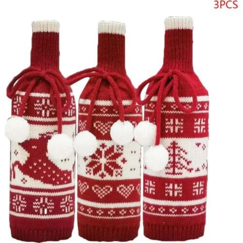 3pcs/set Christmas Champagne Red Wine Bottle Cover Bags Elk Snowflake Xmas Festival Party Table Decor