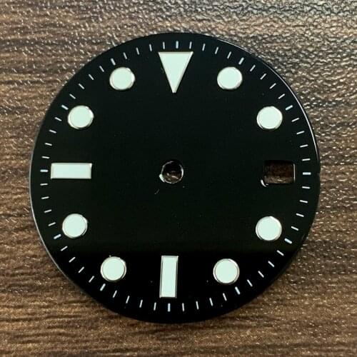 Watch accessories 29mm blue luminous modified black dial suitable for assembling NH35, NH36 automatic movement