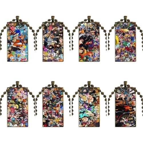 Anime Manga Cartoon Comic Collage Glass Pendant Necklace Handmade Half Pendant Rectangle Necklace For Women Men