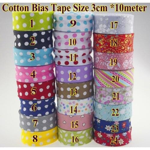 Free shipment -100% Cotton Bias tape dots, size: 30mm,10meter Dots Bias binding fold tape, Printed big white spots DIY sewing