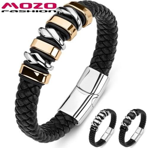 2020 Men Bracelet Braided Genuine Leather Stainless Steel Trendy Punk Bangle Women Collocation Jewelry