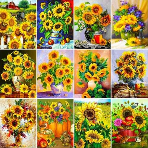 Evershine Diamond Embroidery Sunflowers Cross Stitch 5D Diamond Painting Flower Full Square Rhinestones Mosaic Home Decoration