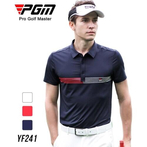 PGM Mens Summer New Arrival Quick Dry Short sleeve Sporty Golf T-Shirt Button lapel breathable comfort Male Golf Sportswear top