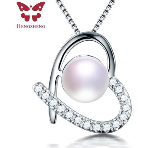 HENGSHENG Top Quality 100% Genuine Natural Freshwater Pearl Necklace 925 Sterling Silver Heart Zircon Pendant Women Jewelry Gift