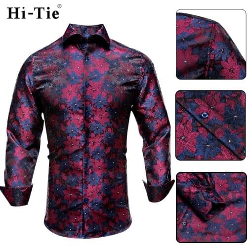 Hi-Tie Silk Purple Novelty Casual Mens Shirt Luxury Silver Shirt For Men Wedding Dress Fashion Slim Fit Long Sleeve dropshipping